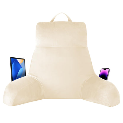Fahymas 18-Inch Shredded Memory Foam Reading Pillow with Arms, Velvet Bed Rest Back Support Pillow with Side Pocket