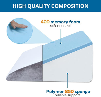 Fahymas 24-Inch Memory Foam Bed Wedge Pillow with 30-Degree Incline, Ergonomic Back and Leg Support Pillow with Washable Cover