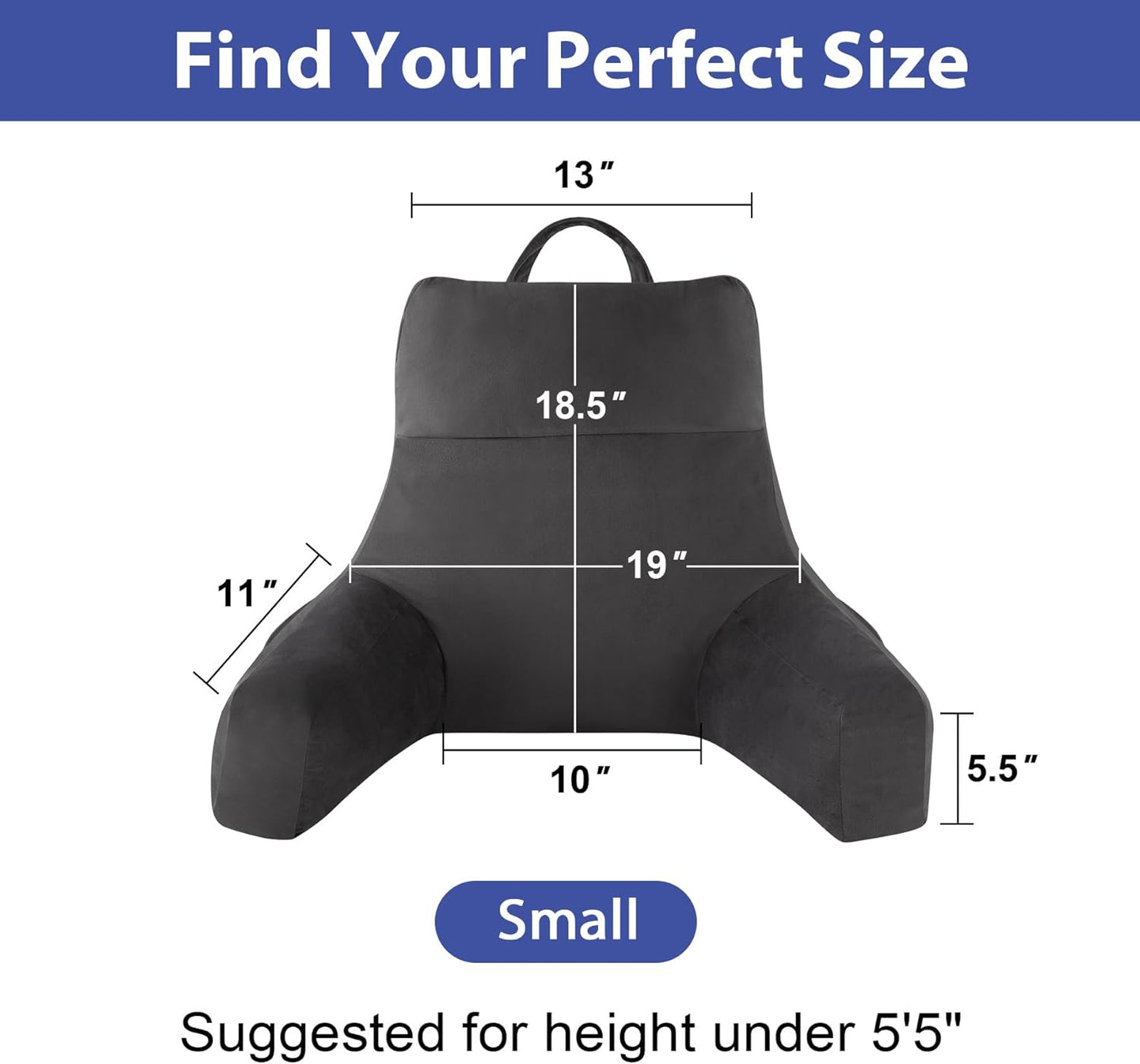 Fahymas 18-Inch Shredded Memory Foam Reading Pillow with Arms, Velvet Bed Rest Back Support Pillow with Side Pocket