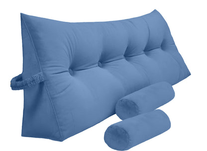 Fahymas Queen Size Velvet Headboard Wedge Pillow Set with 2 Detachable Neck Rolls and Removable Washable Cover