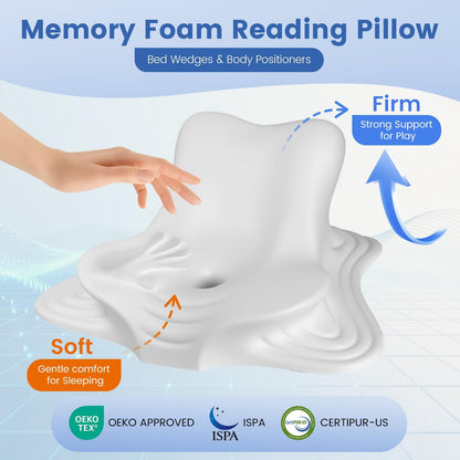 Fahymas Memory Foam Wedge Reading Pillow with Cooling Ice Silk Cover, Dual-Usage Bed Rest Support Pillow