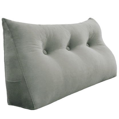 Fahymas Queen Size Wedge Headboard Pillow with Side Pockets, Velvet Back Support Reading Pillow with Removable Washable Cover
