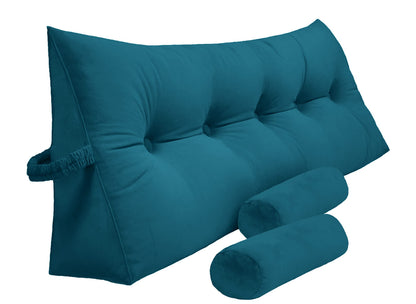 Fahymas Queen Size Velvet Headboard Wedge Pillow Set with 2 Detachable Neck Rolls and Removable Washable Cover