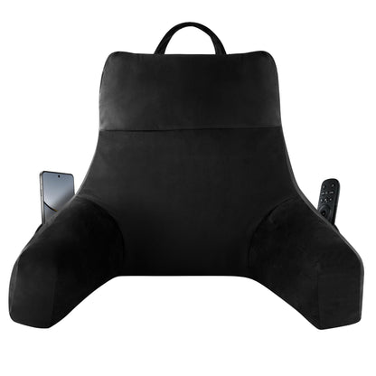 Fahymas 18-Inch Shredded Memory Foam Reading Pillow with Arms, Velvet Bed Rest Back Support Pillow with Side Pocket