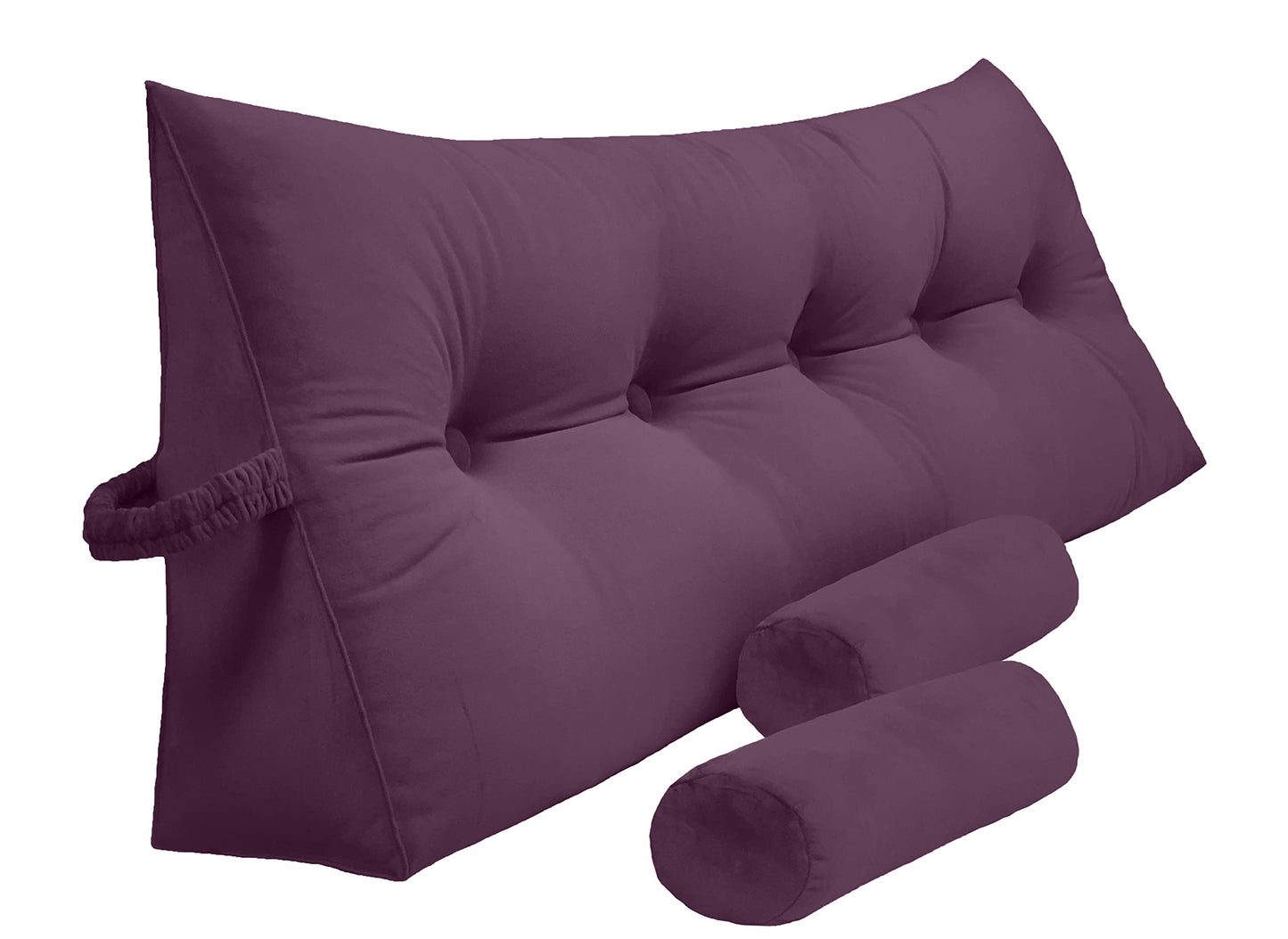 Fahymas Queen Size Velvet Headboard Wedge Pillow Set with 2 Detachable Neck Rolls and Removable Washable Cover