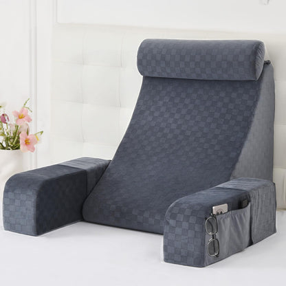 Fahymas 19-Inch Wedge Reading Pillow with Removable Arms, Bed Rest Back Support Pillow with Side Pockets