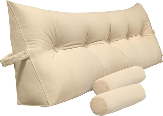 Fahymas Queen Size Velvet Headboard Wedge Pillow Set with 2 Detachable Neck Rolls and Removable Washable Cover
