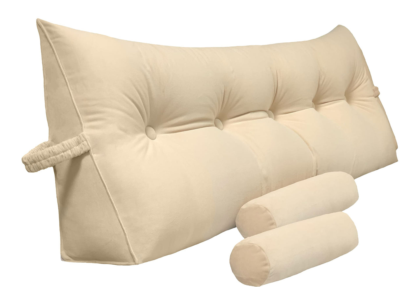 Fahymas Queen Size Velvet Headboard Wedge Pillow Set with 2 Detachable Neck Rolls and Removable Washable Cover