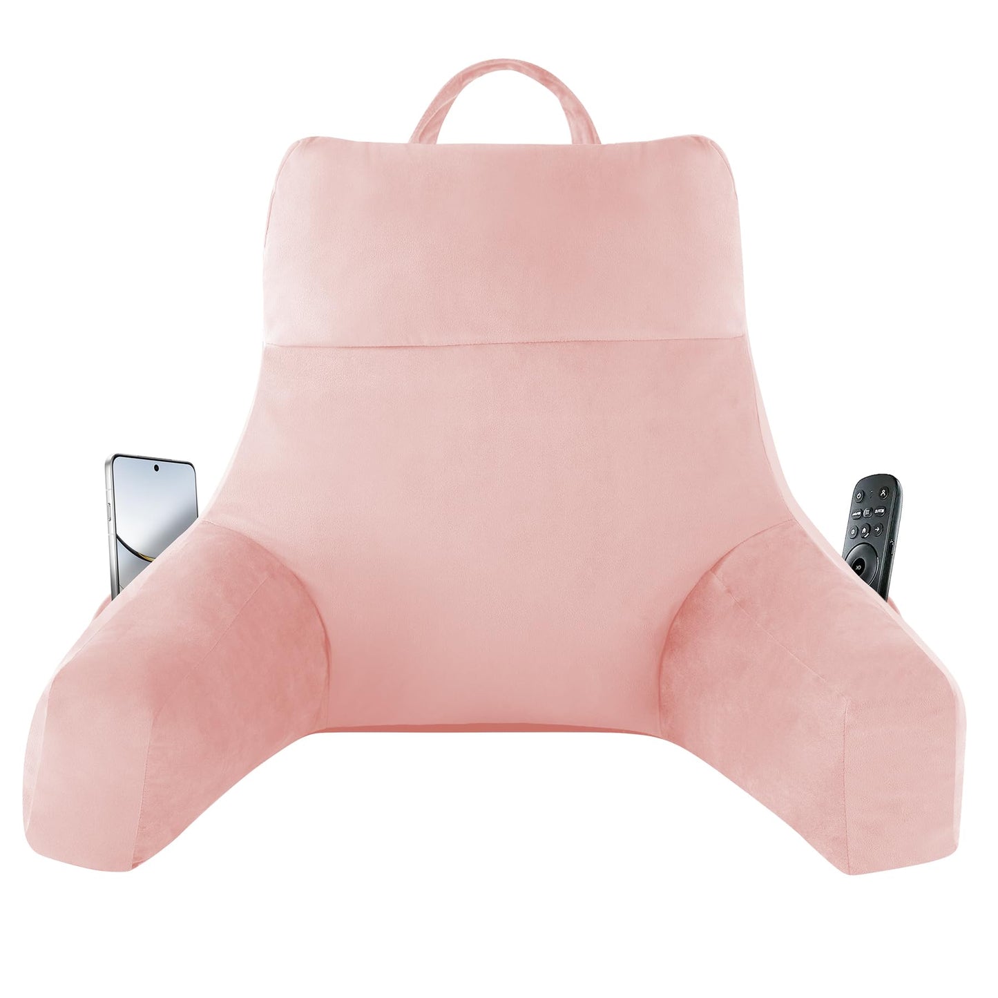 Fahymas 18-Inch Shredded Memory Foam Reading Pillow with Arms, Velvet Bed Rest Back Support Pillow with Side Pocket