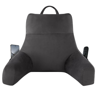 Fahymas 18-Inch Shredded Memory Foam Reading Pillow with Arms, Velvet Bed Rest Back Support Pillow with Side Pocket