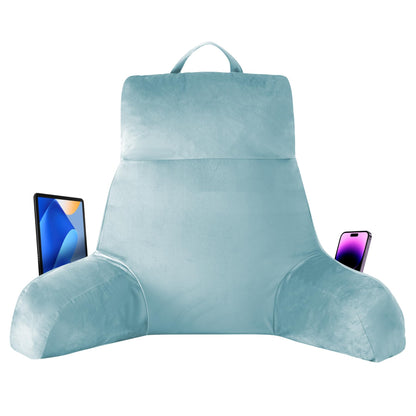 Fahymas 18-Inch Shredded Memory Foam Reading Pillow with Arms, Velvet Bed Rest Back Support Pillow with Side Pocket