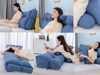 Fahymas Queen Size Velvet Headboard Wedge Pillow Set with 2 Detachable Neck Rolls and Removable Washable Cover