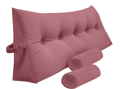 Fahymas Queen Size Velvet Headboard Wedge Pillow Set with 2 Detachable Neck Rolls and Removable Washable Cover