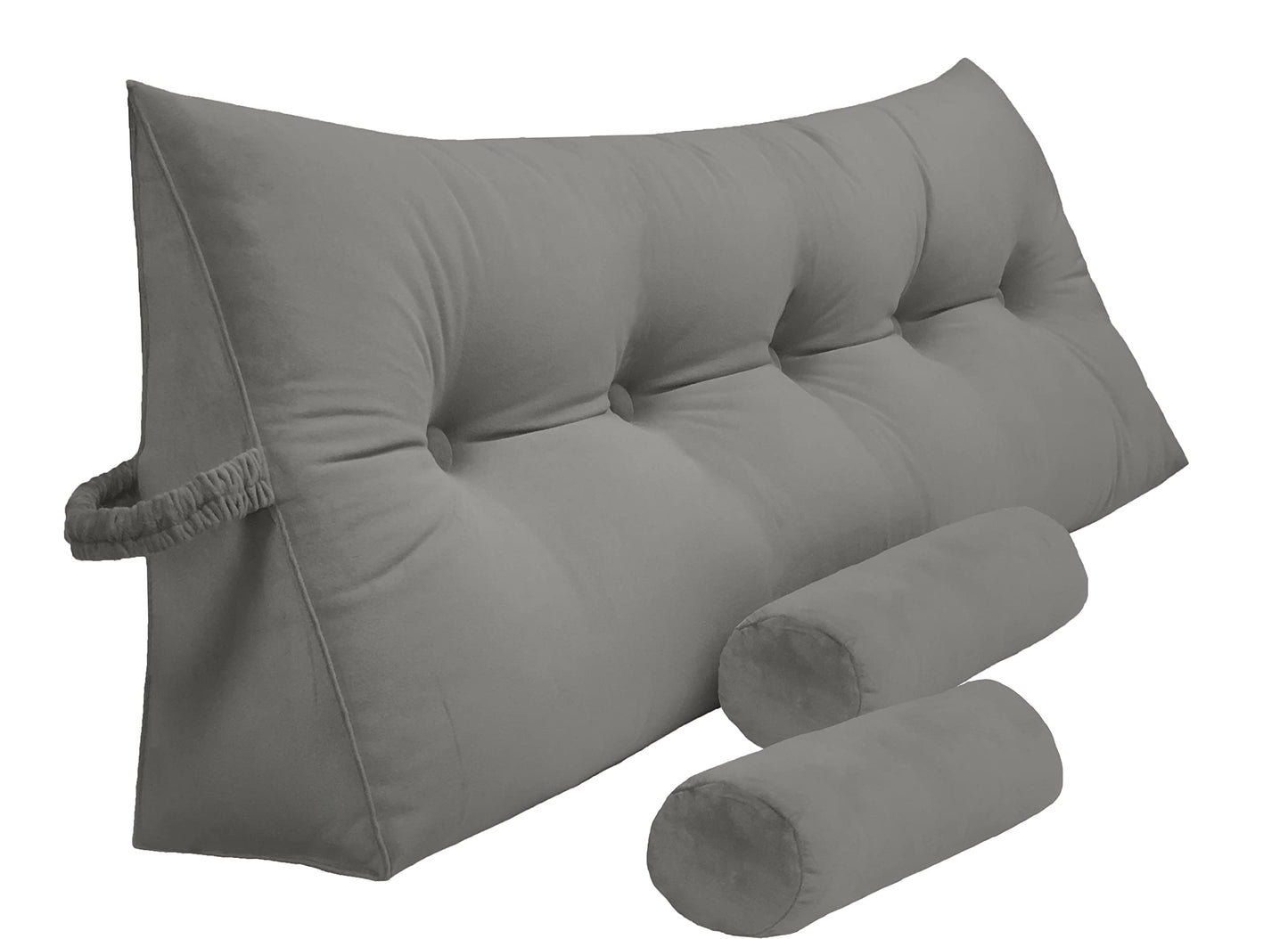 Fahymas Queen Size Velvet Headboard Wedge Pillow Set with 2 Detachable Neck Rolls and Removable Washable Cover