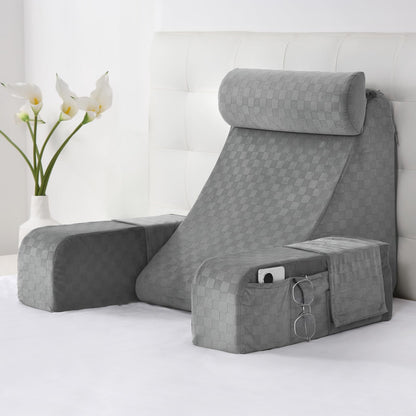 Fahymas 19-Inch Wedge Reading Pillow with Removable Arms, Bed Rest Back Support Pillow with Side Pockets