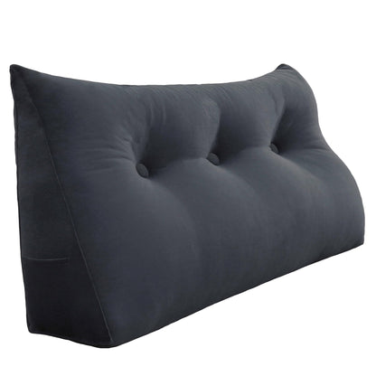 Fahymas Queen Size Wedge Headboard Pillow with Side Pockets, Velvet Back Support Reading Pillow with Removable Washable Cover