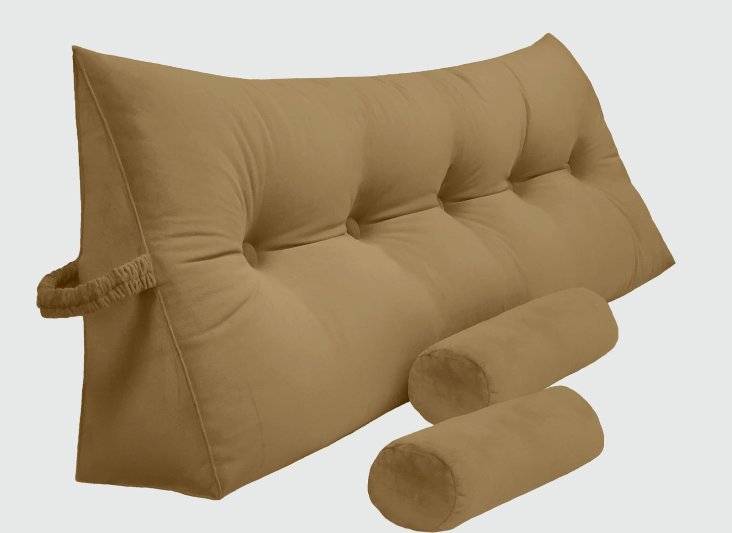 Fahymas Queen Size Velvet Headboard Wedge Pillow Set with 2 Detachable Neck Rolls and Removable Washable Cover