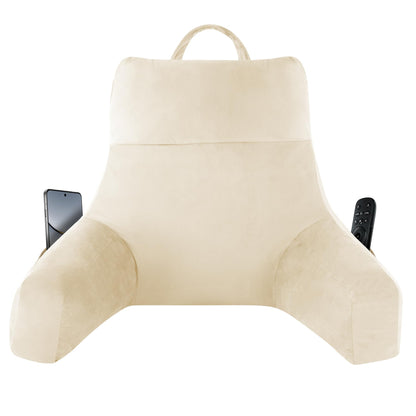 Fahymas 18-Inch Shredded Memory Foam Reading Pillow with Arms, Velvet Bed Rest Back Support Pillow with Side Pocket