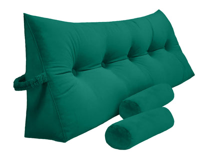 Fahymas Queen Size Velvet Headboard Wedge Pillow Set with 2 Detachable Neck Rolls and Removable Washable Cover