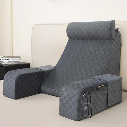 Fahymas 19-Inch Wedge Reading Pillow with Removable Arms, Bed Rest Back Support Pillow with Side Pockets