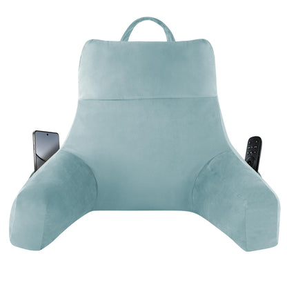 Fahymas 18-Inch Shredded Memory Foam Reading Pillow with Arms, Velvet Bed Rest Back Support Pillow with Side Pocket