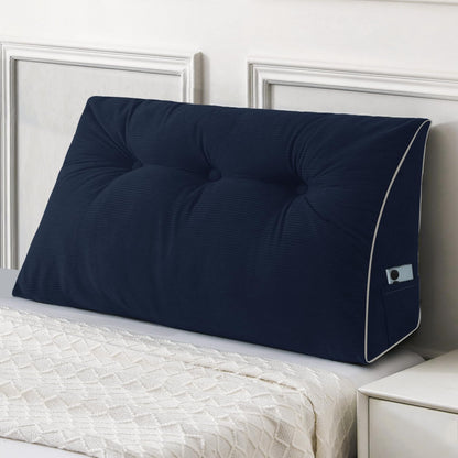 Fahymas Queen Size Wedge Headboard Pillow Set with 2 Bolster Pillows, Velvet Back Support Reading Pillow with Removable Washable Cover