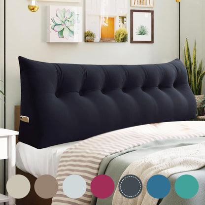 Fahymas Queen Size Wedge Headboard Pillow with Side Pockets, Velvet Back Support Reading Pillow with Removable Washable Cover
