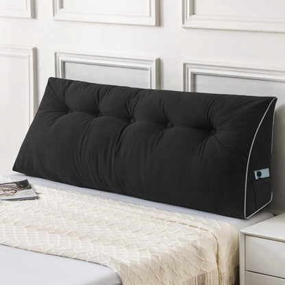 Fahymas Queen Size Wedge Headboard Pillow Set with 2 Bolster Pillows, Velvet Back Support Reading Pillow with Removable Washable Cover
