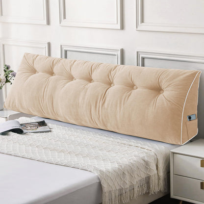 Fahymas Queen Size Wedge Headboard Pillow Set with 2 Bolster Pillows, Velvet Back Support Reading Pillow with Removable Washable Cover