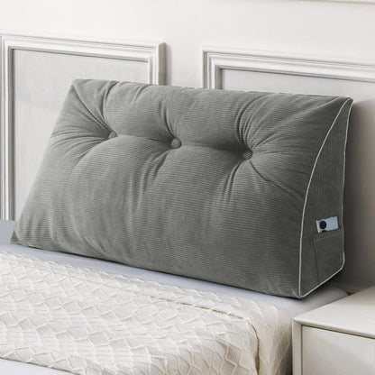 Fahymas Queen Size Wedge Headboard Pillow Set with 2 Bolster Pillows, Velvet Back Support Reading Pillow with Removable Washable Cover