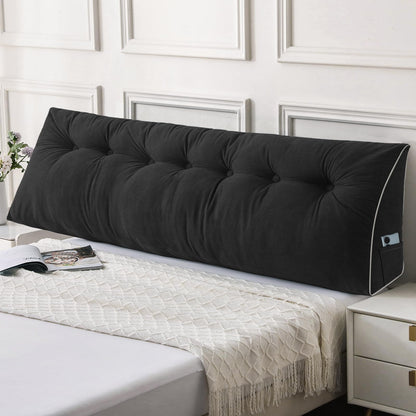 Fahymas Queen Size Wedge Headboard Pillow Set with 2 Bolster Pillows, Velvet Back Support Reading Pillow with Removable Washable Cover