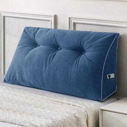 Fahymas Queen Size Wedge Headboard Pillow Set with 2 Bolster Pillows, Velvet Back Support Reading Pillow with Removable Washable Cover