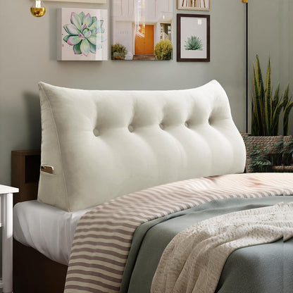 Fahymas Queen Size Wedge Headboard Pillow with Side Pockets, Velvet Back Support Reading Pillow with Removable Washable Cover