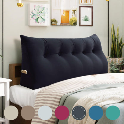 Fahymas Queen Size Wedge Headboard Pillow with Side Pockets, Velvet Back Support Reading Pillow with Removable Washable Cover
