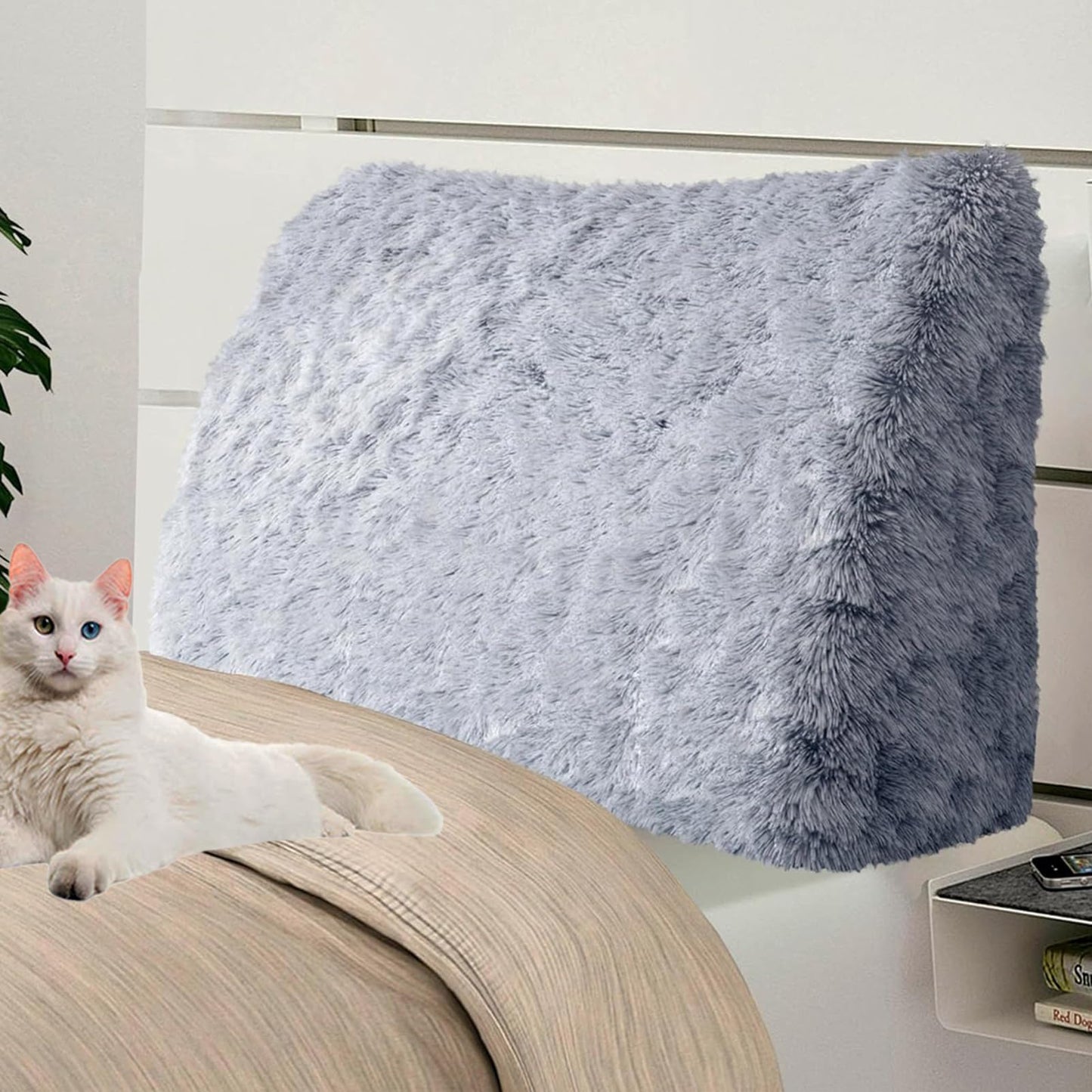 Fahymas Queen Size Wedge Headboard Pillow with Side Pockets, Velvet Back Support Reading Pillow with Removable Washable Cover
