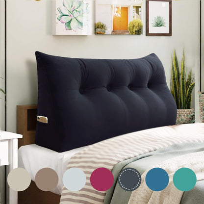Fahymas Queen Size Wedge Headboard Pillow with Side Pockets, Velvet Back Support Reading Pillow with Removable Washable Cover