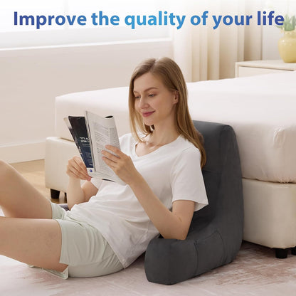 Fahymas 18-Inch Shredded Memory Foam Reading Pillow with Arms, Velvet Bed Rest Back Support Pillow with Side Pocket
