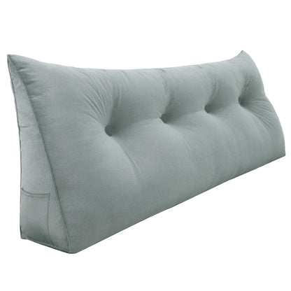 Fahymas Queen Size Wedge Headboard Pillow with Side Pockets, Velvet Back Support Reading Pillow with Removable Washable Cover