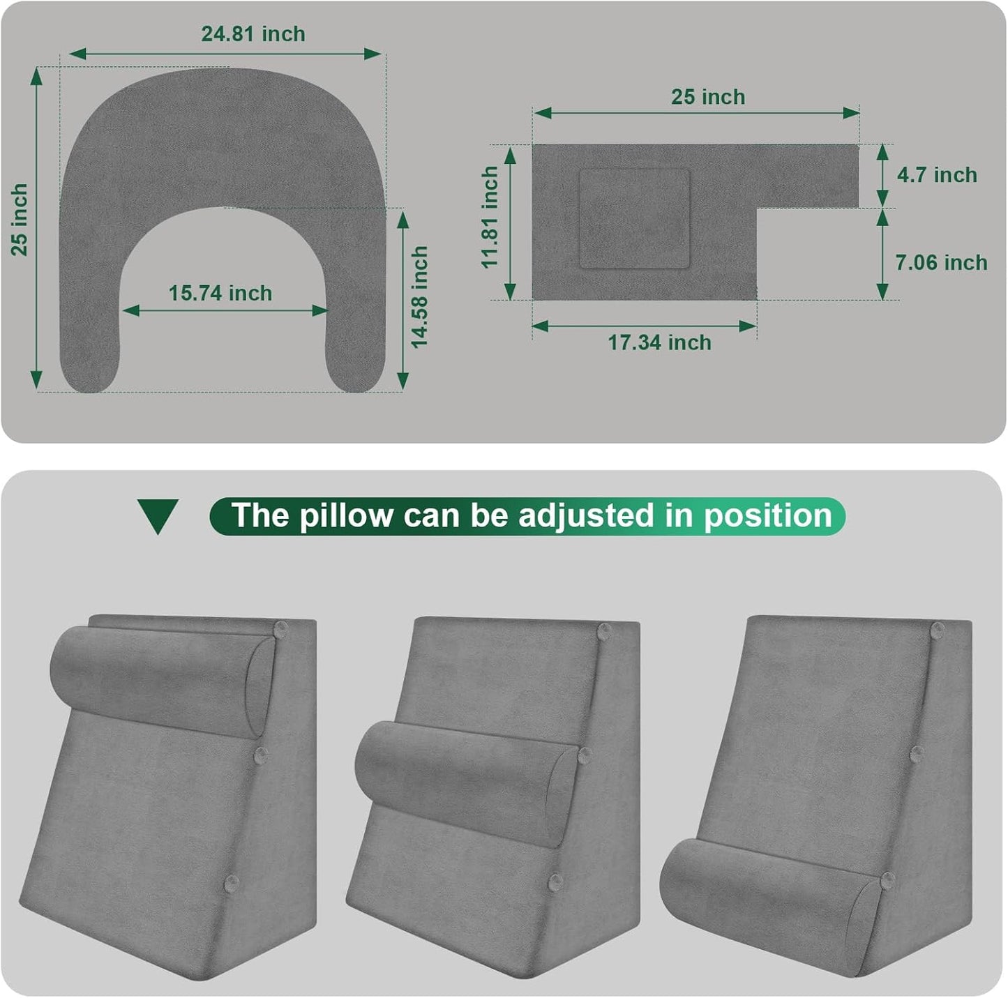 Fahymas Adjustable 3-Piece Reading Wedge Pillow Set with Laptop Tray, Modular Bed Rest Support System with Side Pockets