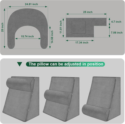 Fahymas Adjustable 3-Piece Reading Wedge Pillow Set with Laptop Tray, Modular Bed Rest Support System with Side Pockets