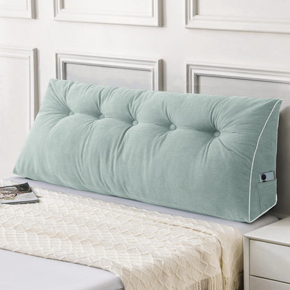 Fahymas Queen Size Wedge Headboard Pillow Set with 2 Bolster Pillows, Velvet Back Support Reading Pillow with Removable Washable Cover