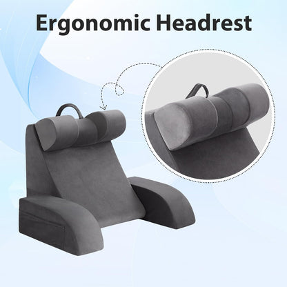 Fahymas Medium Foam Reading Pillow with Detachable Arms and Headrest, Bed Rest Back Support Pillow with Side Pockets