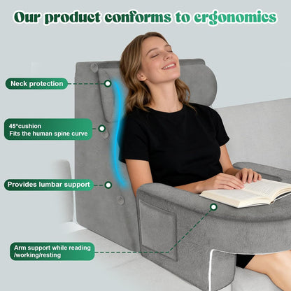 Fahymas Adjustable 3-Piece Reading Wedge Pillow Set with Laptop Tray, Modular Bed Rest Support System with Side Pockets