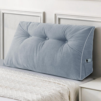 Fahymas Queen Size Wedge Headboard Pillow Set with 2 Bolster Pillows, Velvet Back Support Reading Pillow with Removable Washable Cover