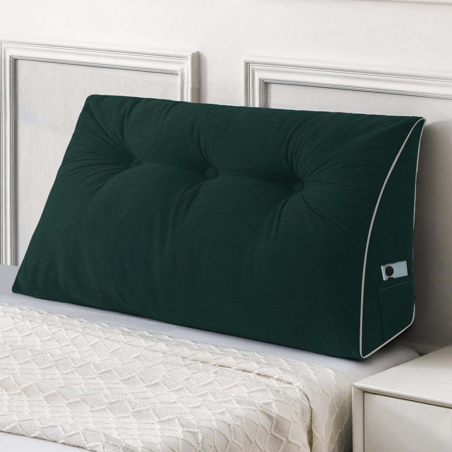 Fahymas Queen Size Wedge Headboard Pillow Set with 2 Bolster Pillows, Velvet Back Support Reading Pillow with Removable Washable Cover