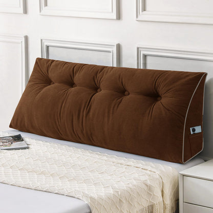Fahymas Queen Size Wedge Headboard Pillow Set with 2 Bolster Pillows, Velvet Back Support Reading Pillow with Removable Washable Cover