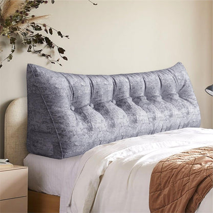 Fahymas Queen Size Wedge Headboard Pillow with Side Pockets, Velvet Back Support Reading Pillow with Removable Washable Cover