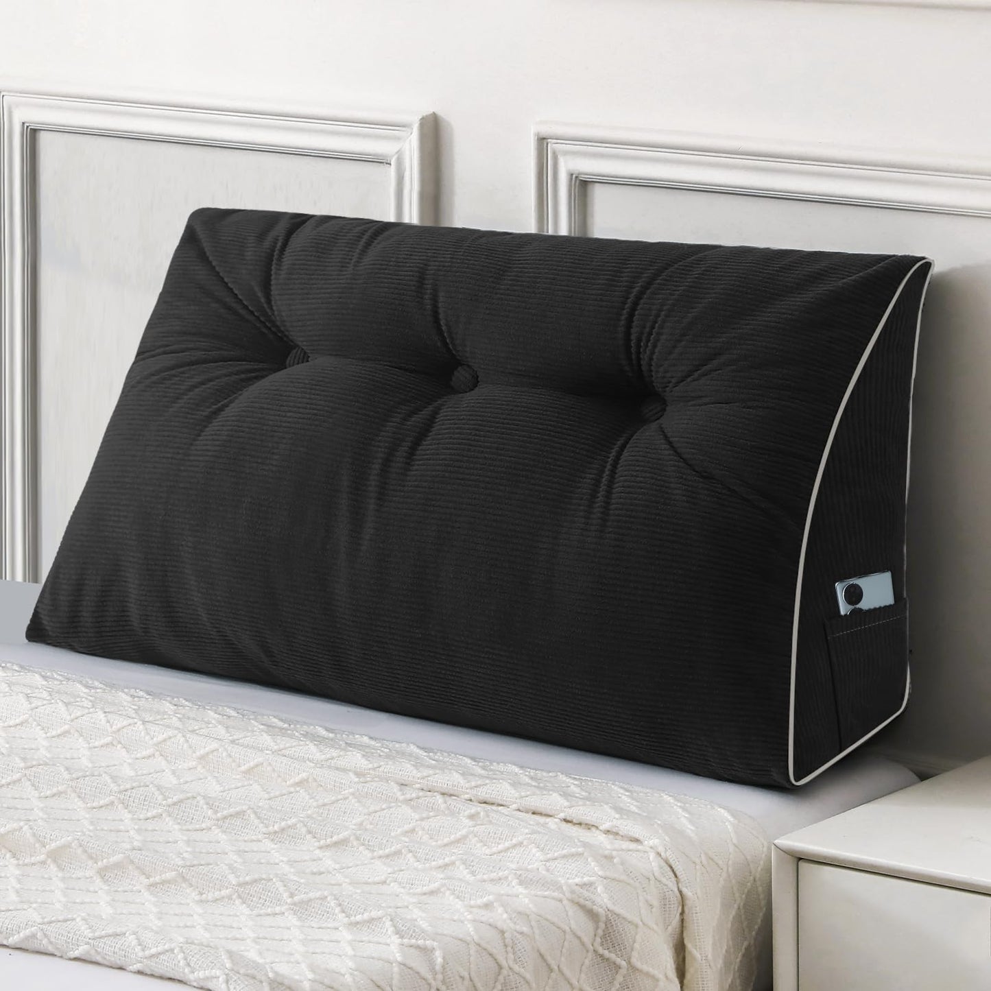 Fahymas Queen Size Wedge Headboard Pillow Set with 2 Bolster Pillows, Velvet Back Support Reading Pillow with Removable Washable Cover