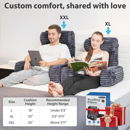 Fahymas 60-Degree Wedge Reading Pillow with Faux Fur Cover, Side Pockets and Portable Handle, XL Bed Rest Back Support Pillow