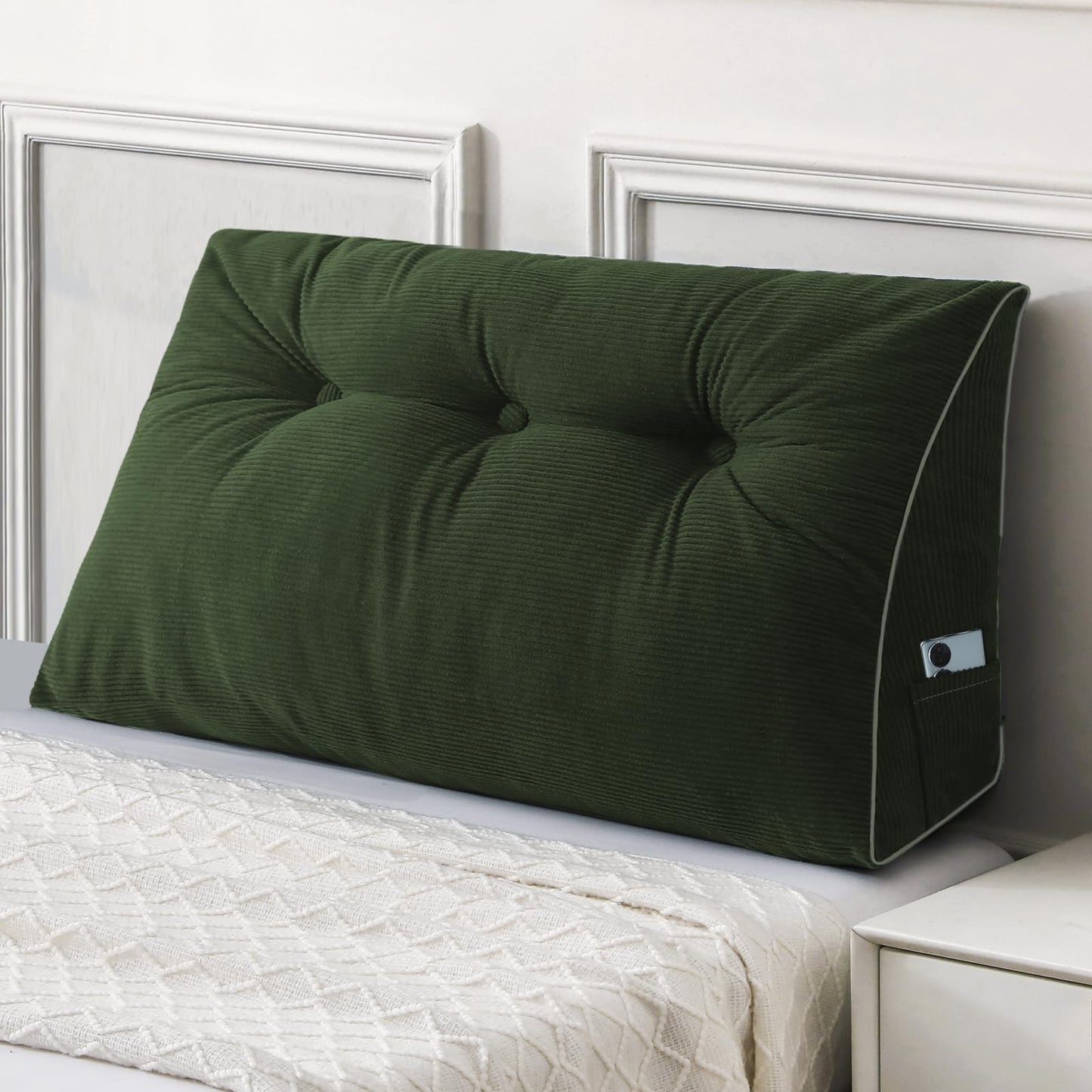 Fahymas Queen Size Wedge Headboard Pillow Set with 2 Bolster Pillows, Velvet Back Support Reading Pillow with Removable Washable Cover